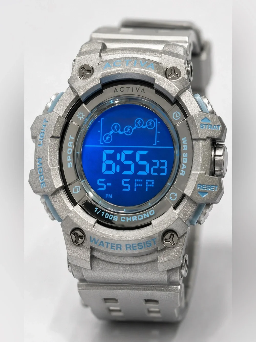 Activa X Invicta ACW8082-025 Unisex 50mm Silver Digital Sport Watch NIB